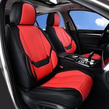 Coverado Seat Covers, Car Seat Covers Front Seats, Car Seat Cover, Car Seat Protector Waterproof, Car Seat Cushion Nappa Leather, BlackRed Seat Covers Carseat Cover Universal Fit for Most Cars