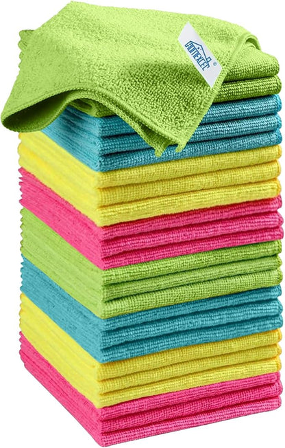 HOMEXCEL Microfiber Cleaning Cloth, 24 Pack Cleaning Rags, Cleaning Towels with 4 Color Assorted, 11.5"X11.5"(Green/Blue/Yellow/Pink)