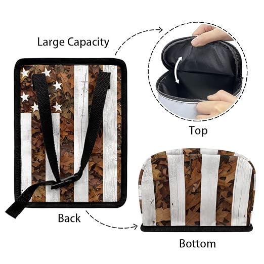 Talayituse American Flag Hunting Camo Print Car Trash Can Portable Auto Garbage Bin Multifunctional Vehicle Interior Accessories with Adjustable Straps 4th of July Decor Universal Fit Truck SUV Sedan