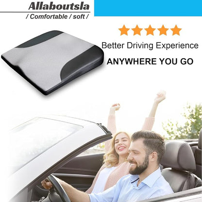 Allaboutsla Car Seat Cushion, Car Seat Cushions for Driving with Comfort Memory Foam - Sciatica & Back Pain Relief, Suitable for Car, Truck, Office Chair (Black&Gray)