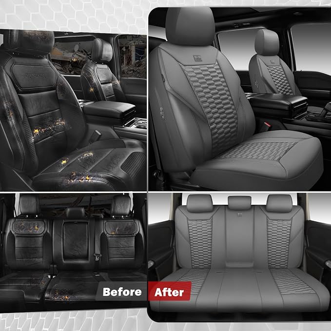 CAR PASS 3D Foam Faux Leather Car Seat Covers Full Set, Grey Breathable PU Leather Seat Covers for Cars, Luxury Universal Fit for SUVs Vans Sedan Truck Automotive, Armrest Airbag Compatible, All Gray