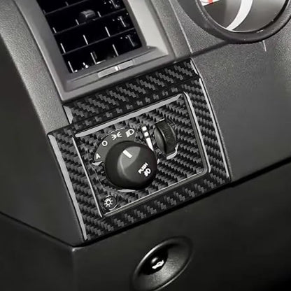 Car Headlight Switch Kit Decal Driver Side Dash Sticker Real Carbon Fiber Trim Compatible with Dodge Charger 2008 2009 2010 Interior Accessories Decor Style B 3pcs Black