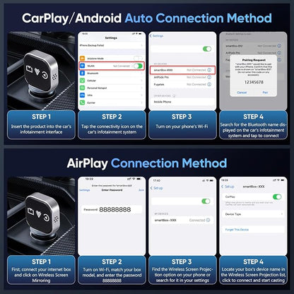 Wireless Car Adapter 3-in-1 Auto Adapter Converts Wired to Wireless with USB a to C Connector Plug and Play for Stable Phone Connection Navigation and Voice Control
