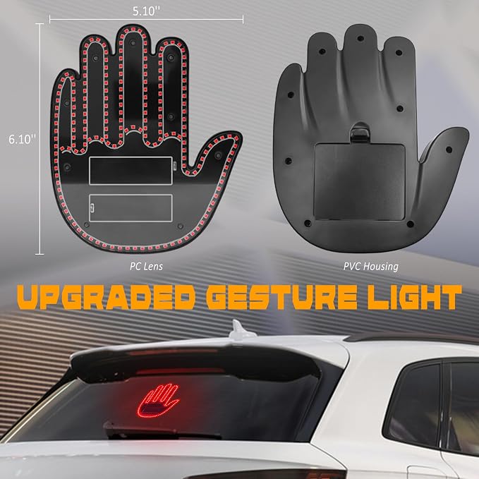 DIBMS Hand Gesture Light with Remote, Red LED Finger Funny Window Sign Light Accessories for Car Truck (Red)