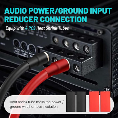 NuIth Amp Input Reducer 8 Gauge to 10 Gauge, 4PCS Car Audio Amplifier Wire Terminal Connectors Brass with Heat Shrink Tubing Allen Key for Amp Input, AWG Pin Power & Ground Connection