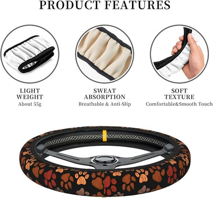 Dog Cat Paw Print Steering Wheel Cover Anti-Slip,Sweat Absorption Universal 15 inch Steering Wheel Covers Cute car Accessories for Men Women