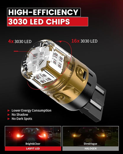 LASFIT 7443 LED Brake Tail Light Bulb, Super Bright 7444NA 7443R 7444 7440 7440A for Stop Parking Lights, W21W WY21W 992, Not for Trucks, Red (2pcs)