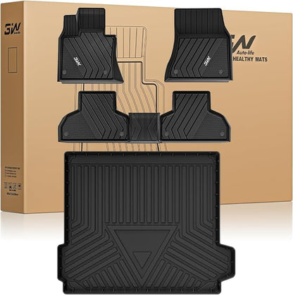 3W BMW X5 Floor Mats & Cargo Liner Fit for BMW X5 2014 2015 2016 2017 2018, TPE All Weather Custom Fit Full Set Heavy Duty Floor Liner&Trunk Mat Car Accessories