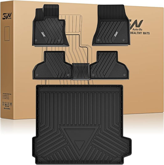 3W BMW X5 Floor Mats & Cargo Liner Fit for BMW X5 2014 2015 2016 2017 2018, TPE All Weather Custom Fit Full Set Heavy Duty Floor Liner&Trunk Mat Car Accessories