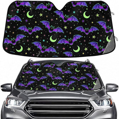 Neon Bats Moons Stars Windshield Sun Shade for Car Auto SUV Truck Foldable Front Window Sunshade Sun Visor Protector Block UV Rays Reflect Heat, 55" x 28"