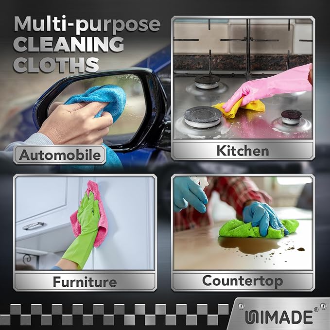 UNIMADE Microfiber Cleaning Cloth, 400PK Commercial Grade Work Rags Microfiber Towels for Cars Cleaning Rags Bulk Detailing Cloth for Automotive Bar Mechanic Restaurant Garage, 11.5"x11.5", Multicolor