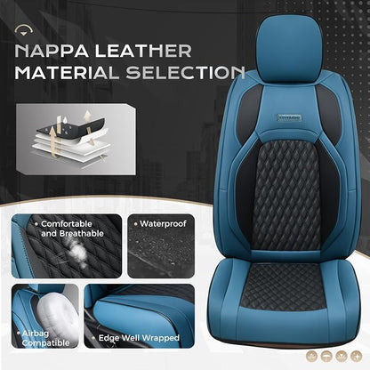 Coverado Waterproof Faux Leather Seat Covers Full Set for Ford F150 2015-2026 SuperCrew & F250 F350 F450 2017-2026 Crew Cab, Compatible with XL XLT Lariat King Ranch, Blue Interior Truck Accessories