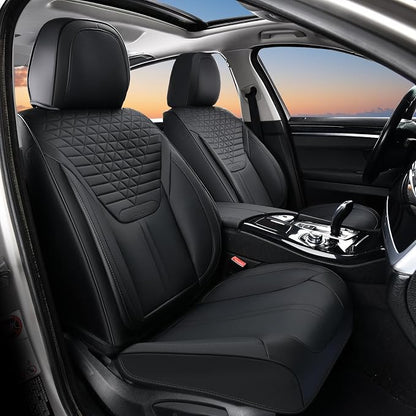 FLORICH Car Seat Covers for Front Seats, Universal Seat Cushion 2 Seats, Car Seat Protector Waterproof, Premium Leather Automotive Seat Covers for Most Cars, Sedans, SUVs, and Trucks-Black