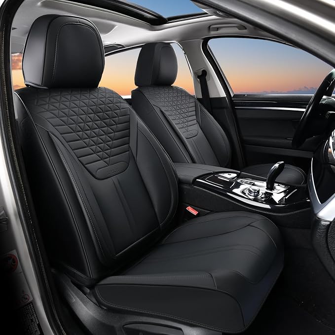 FLORICH Car Seat Covers for Front Seats, Universal Seat Cushion 2 Seats, Car Seat Protector Waterproof, Premium Leather Automotive Seat Covers for Most Cars, Sedans, SUVs, and Trucks-Black