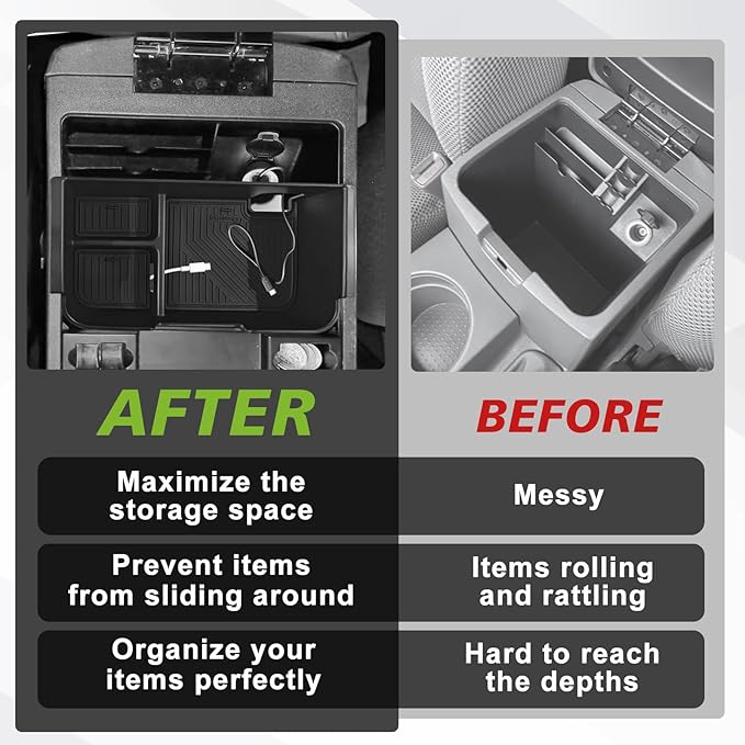 Muslogy Center Console Organizer Compatible with 2005-2021 Nissan Frontier & 2005-2012 Nissan Pathfinder Accessories Middle Console Divider Storage Box Armrest Insert Tray with Anti-Slip Mats