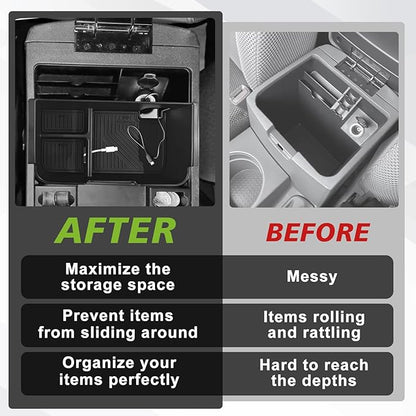 Muslogy Center Console Organizer Compatible with 2005-2021 Nissan Frontier & 2005-2012 Nissan Pathfinder Accessories Middle Console Divider Storage Box Armrest Insert Tray with Anti-Slip Mats