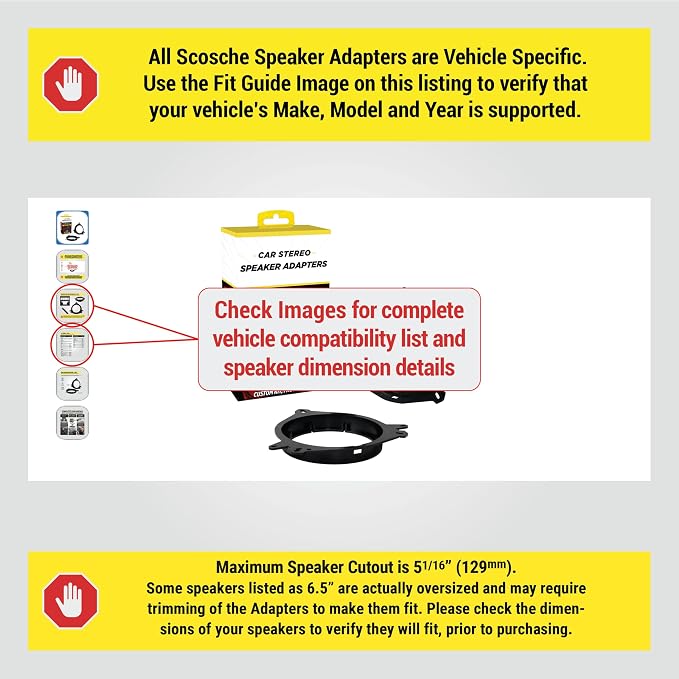 Scosche SAT6 5.25-6.5” Speaker Adapters Compatible with Select 2000-2020 Lexus, Scion and Toyota Vehicles - Adapter for 5 1/4' to 6 1/2' Car Door Speakers - Sold in Pairs - Does Not Fit 6.75' or 6X9'