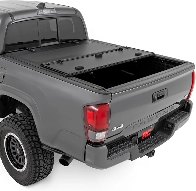 Rough Country Hard Flip-Up Tonneau Cover for Toyota Tacoma (2016-2023) - Flush Folding Aluminum Bed Cover