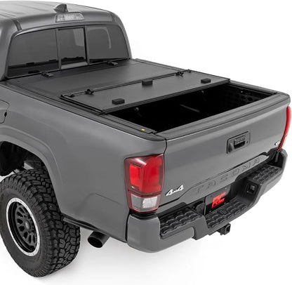Rough Country Hard Flip-Up Tonneau Cover for Toyota Tacoma (2016-2023) - Flush Folding Aluminum Bed Cover