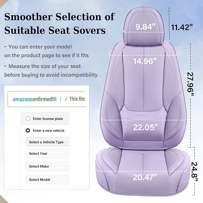 Coverado Seat Covers, Car Seat Covers Front Seats, Car Seat Cover, Car Seat Protector Waterproof, Car Seat Cushion Nappa Leather, Purple Seat Covers Carseat Cover Universal Fit for Most Cars