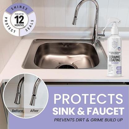Fixture Shield Home Ceramic Coating Spray - SiO₂ Hydrophobic Protection for Kitchen & Bathrooms + Stainless Steel | Repels Fingerprints, Stains & Hard Water | Extra Strength Formula | Made in USA