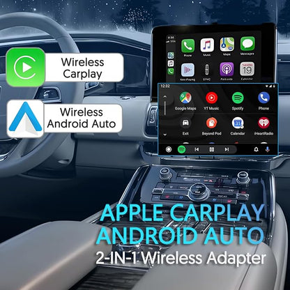 YNF Wireless Carplay/Android Auto 2-in-1 Adapter, Plug and Play Low Latency Mini Version，Stable Connect Plug & Play for iOS 10+ & Cars from 2016+