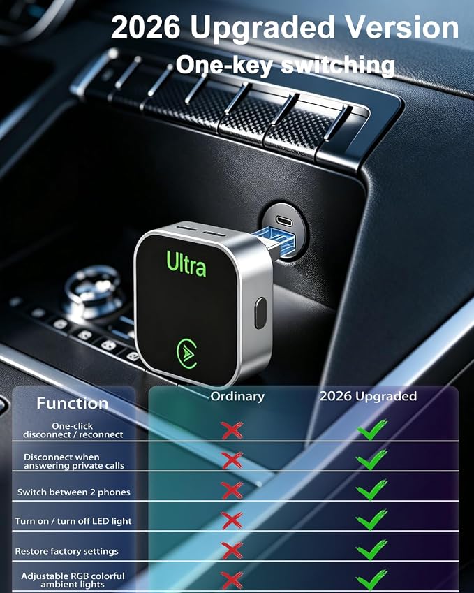 Wireless CarPlay Android Auto Adapter Plug and Play AI Box for Factory Wired