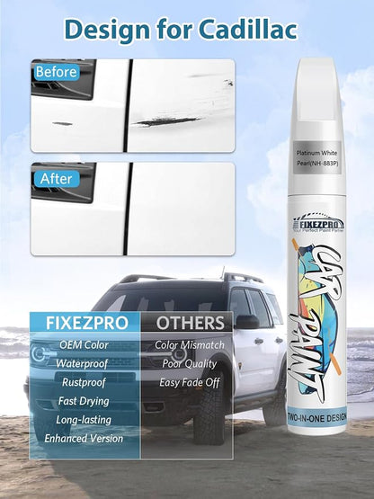 Crystal White Tricoat(G1W/WA140X) Touch Up Paint for Cadillac, Exact Color Match Car Paint Scratch Repair Remover Pen Kit Fix Vehicle Chips and Automotive Nicks Scuff