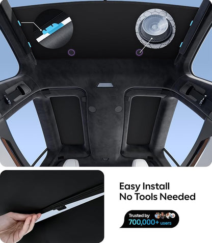 Wigoo Upgrade Tesla Model X Sunshade Roof [Never Sag, Nano Ice-Crystal Coatings] 3-Gen Heat Insulation Glass Roof Sun Shade, Accessories for Tesla Model X 2020~2025, Black