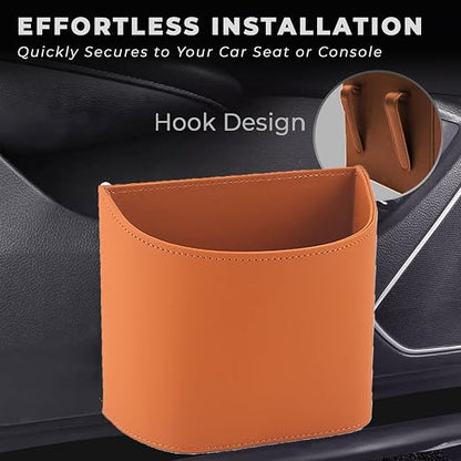 COZILO Leather Car Trash Can – Leakproof & Easy-to-Clean Car Trash Bin for Luxury Cars, SUVs & Trucks | Includes 60 Custom Liners, Secure Hook, Easy Install, Brown