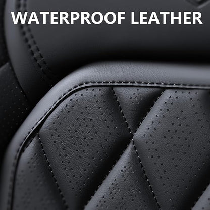 Coverado Car Seat Covers Full Set, Front and Back Seat Covers for Cars, Luxury Faux Leather Waterproof Seat Covers, Black Car Seat Covers, Car Seat Protector Accessories Universal Fit Most Vehicles