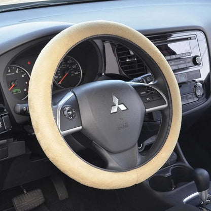 BDK Ergonomic Leather Grip Steering Wheel Cover - Soft Plush Memory Foam Grip for Standard Size Wheels 14.5-15 inch Beige