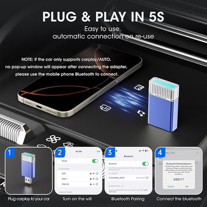 2in1 Mini Wireless Carplay Adapter for Apple iPhone & Android Auto,Plug in Auto Play Wired to Wireless Small Dongle Car Adapter for Cars 2016+ Toyota/Honda/Cadillac/Ford/Chevrolet/Jeep