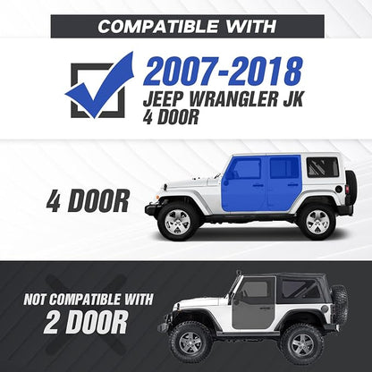 Running Boards Compatible with 2007-2018 Jeep Wrangler JK JKU Unlimited 4 Doors, Heavy-Duty Steel Nerf Bars Two Stairs Design Side Steps Bolt-on Step Plates Rock Sliders Rail