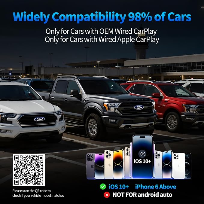 Wireless CarPlay Adapter for Apple iPhone - Zero Lag, Plug-and-Play Auto Connect WIFI & Bluetooth Control for Cars | Turns Factory Wired CarPlay to Wireless, from iOS 10+ to Screen w/USB C Car Adapter