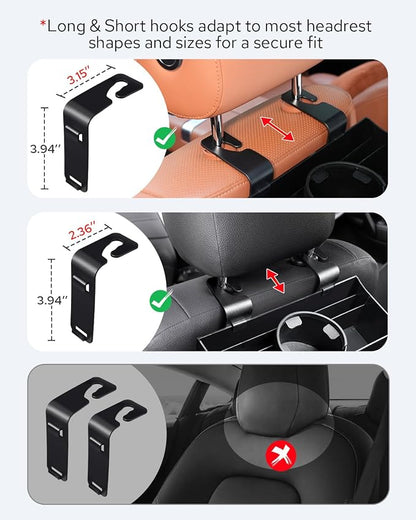 Benlari Car Headrest Backseat Organizer with 3.7" Cup Holder - 3 in 1 Seat Back Organizer Headrest Hooks, Multifunctional Storage for Car Backseat Travel Accessories (2pcs)