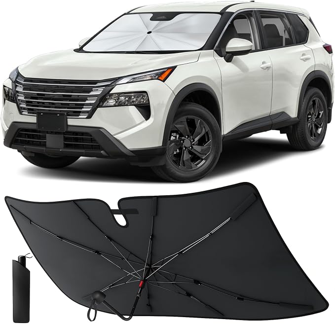EcoNour Umbrella Windshield Sunshade for Nissan Rogue 2021-2026 | Front Windshield Sun Shade UV Heat Protector | Foldable Reflective Car Sun Visor Cover Interior Protection Accessories