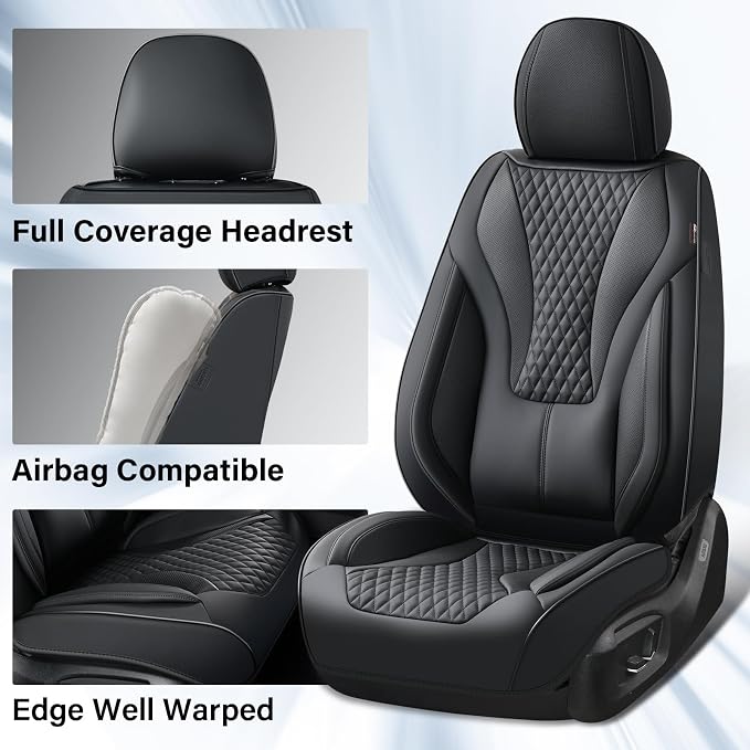 Coverado Waterproof Nappa Leather Car Seat Covers, Automotive Seat Covers，Front Car Seat Cushion & Car Seat Protector, Black Seat Covers Universal Fit for Most Cars, SUVs, Trucks