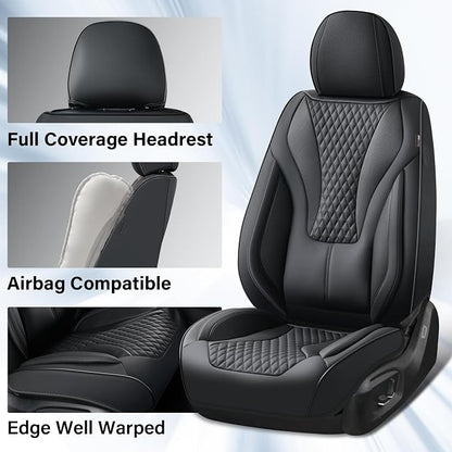 Coverado Waterproof Nappa Leather Car Seat Covers, Automotive Seat Covers，Front Car Seat Cushion & Car Seat Protector, Black Seat Covers Universal Fit for Most Cars, SUVs, Trucks