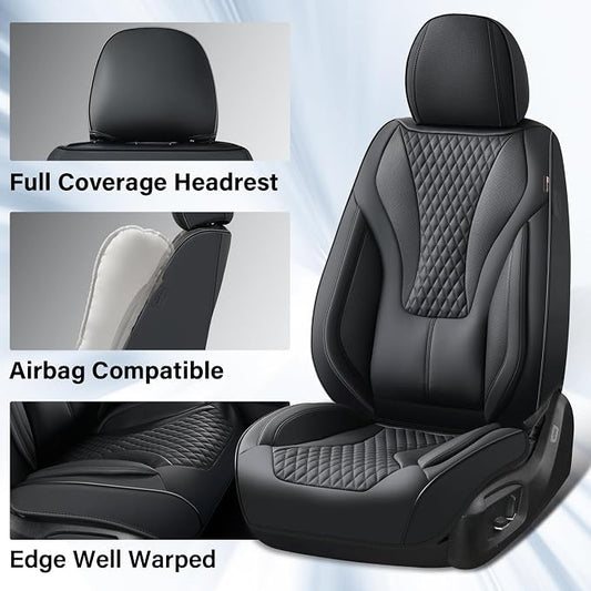 Coverado Waterproof Nappa Leather Car Seat Covers, Automotive Seat Covers，Front Car Seat Cushion & Car Seat Protector, Black Seat Covers Universal Fit for Most Cars, SUVs, Trucks