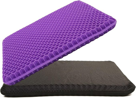Purple Gel Seat Cushion for Long Sitting, 20" Extra Large Double Thick Cooling Chair Cushions for Office Chair, Wheelchair, Car Seat, Stadium Seat Cushion, Game Chair Pads for Tailbone Pain Relief