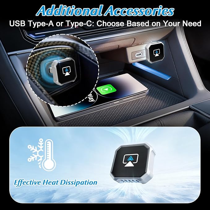 4 in 1 Wireless CarPlay Adapter - 2026 Upgraded Screen Mirroring Adapter for Apple CarPlay & Android Auto & AirPlay & MirrorLink, Screen Mirror Dongle for Car, Plug & Play, Come with Type-C Extension
