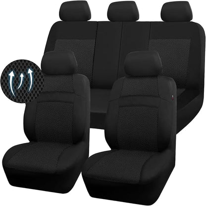 CAR PASS Seat Cover Full Sets, 3D Air Mesh Car Seat Cover with 5mm Composite Sponge Inside,Airbag Compatible Universal Fit for SUV,Vans,sedans, Trucks, Automotive Interior Covers(All Black)