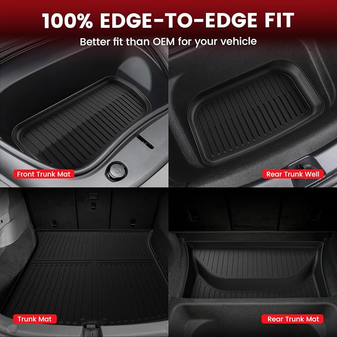 LASFIT 10PCS Floor Mats for Tesla Model Y Juniper 2026 2025, TPE Custom Fit All Weather Model Y Juniper Accessories with Cargo Mat Trunk Mats Full Set (Not Fit Standard Range)