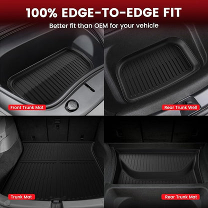 LASFIT 10PCS Floor Mats for Tesla Model Y Juniper 2026 2025, TPE Custom Fit All Weather Model Y Juniper Accessories with Cargo Mat Trunk Mats Full Set (Not Fit Standard Range)