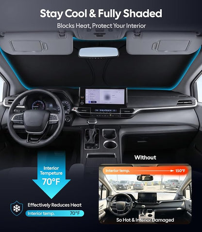 Wigoo for Toyota Sienna Windshield Sunshade [OEM Design, 100% Sun Blockage] Foldable Heat Insulation Sun Shade with Storage Bag, for Toyota Sienna (2011-2026), Silver Coating