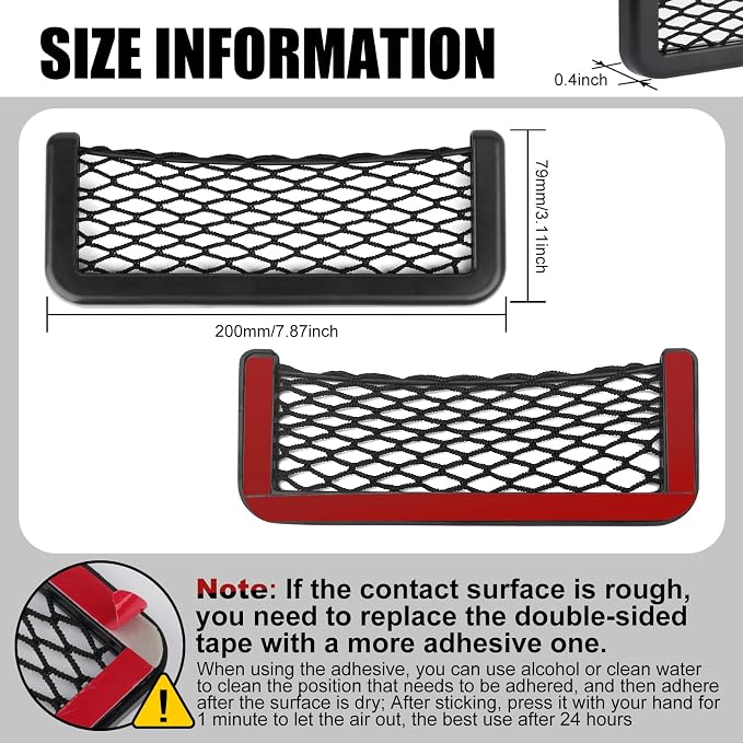 ABS Plastic Frame Automotive Cargo Nets Car Net Pocket Phone Car Mesh Net Holder RV Storage Boat Cargo Pocket Organizer Framed Mesh Net Pocket with Screws for Auto RV Net(2, 8 x 3.1 Inch)