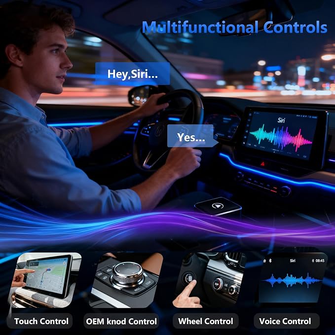 26Upgrade Wireless CarPlay Adapter & Android Auto, 2-in-1 CarPlay Adapter Convert Wired to Wireless, Mini Size with USB A & USB-C Extension Cable, Plug & Play, Stable Connection & No Delay (Black-2.0)