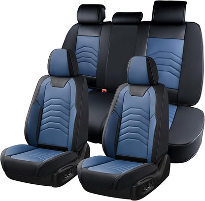 Coverado Car Seat Covers Full Set, Universal Seat Covers for Cars, Car Seat Protector Waterproof, Nappa Car Seat Cushion, Car Seat Covers Front Seats and Back Fit for Most Cars Trucks SUV, Black&Blue