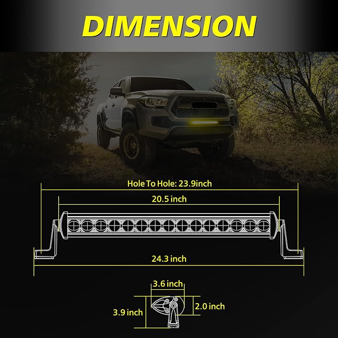 20 Inch Amber Light Bar 105W OSRAM LED Slim Single Row Light Kit w/Wiring Harness Black Cover Spot Flood Combo Off Road Driving Bumper Grill Lights for Trucks Pickup SUV UTV ATV Snowmobile